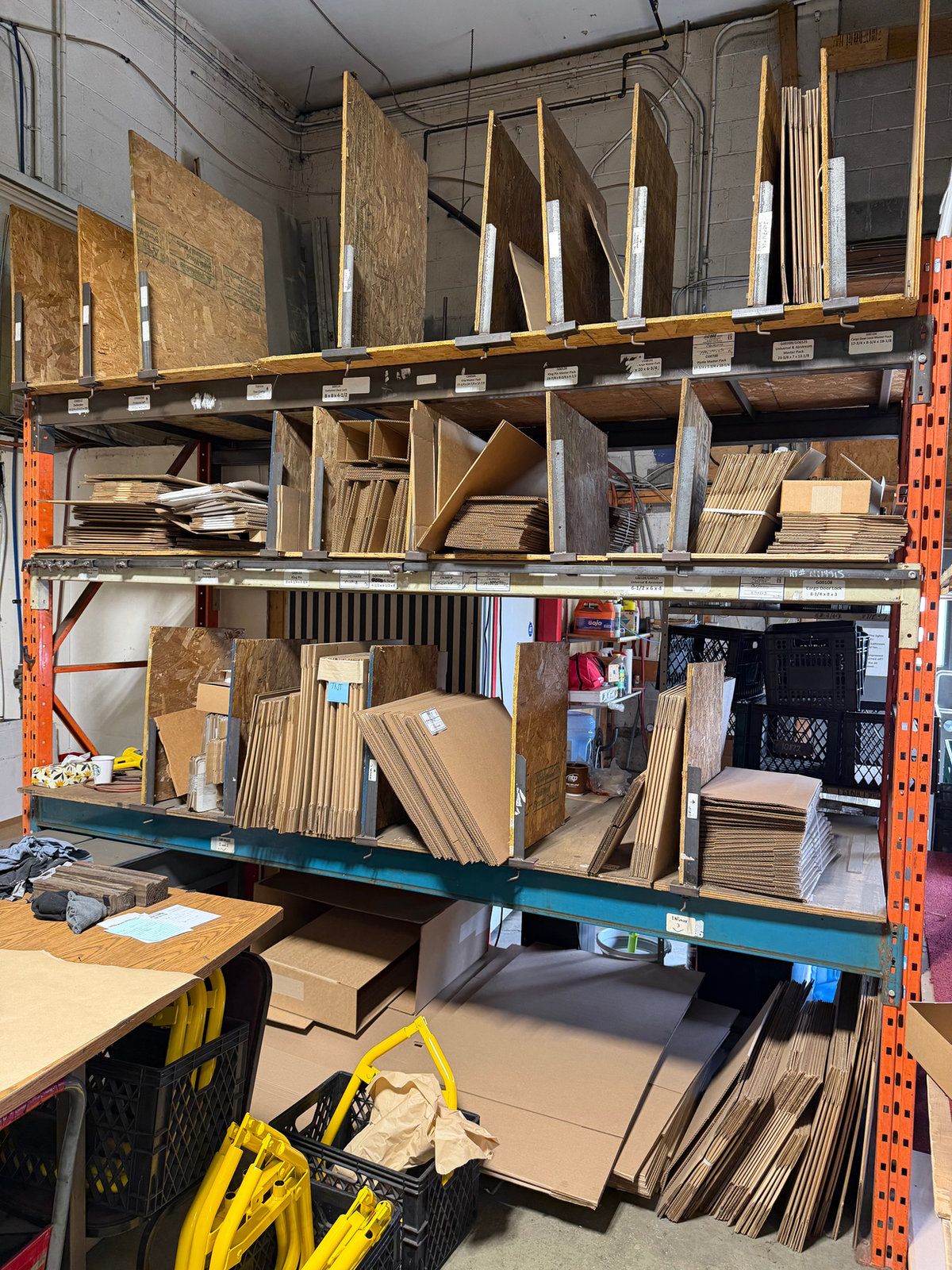 Racking and stock inside a commercial workshop